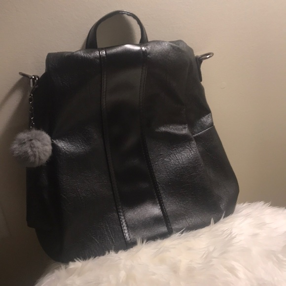 Bags | Black Leather Backpack Purse | Poshmark